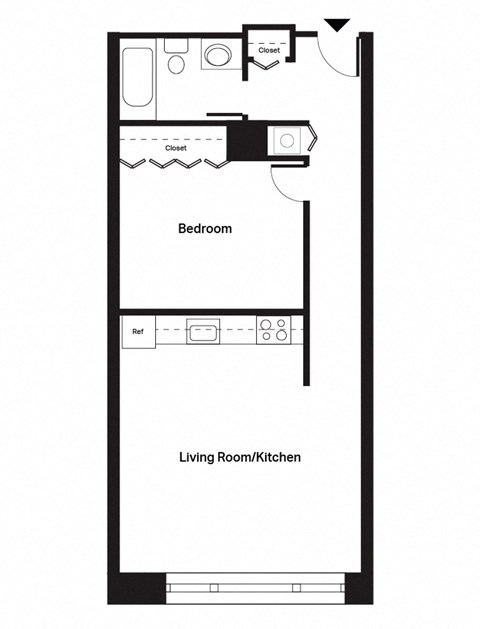 Floor plan for 1 bed, 1 bath, 950 sqft